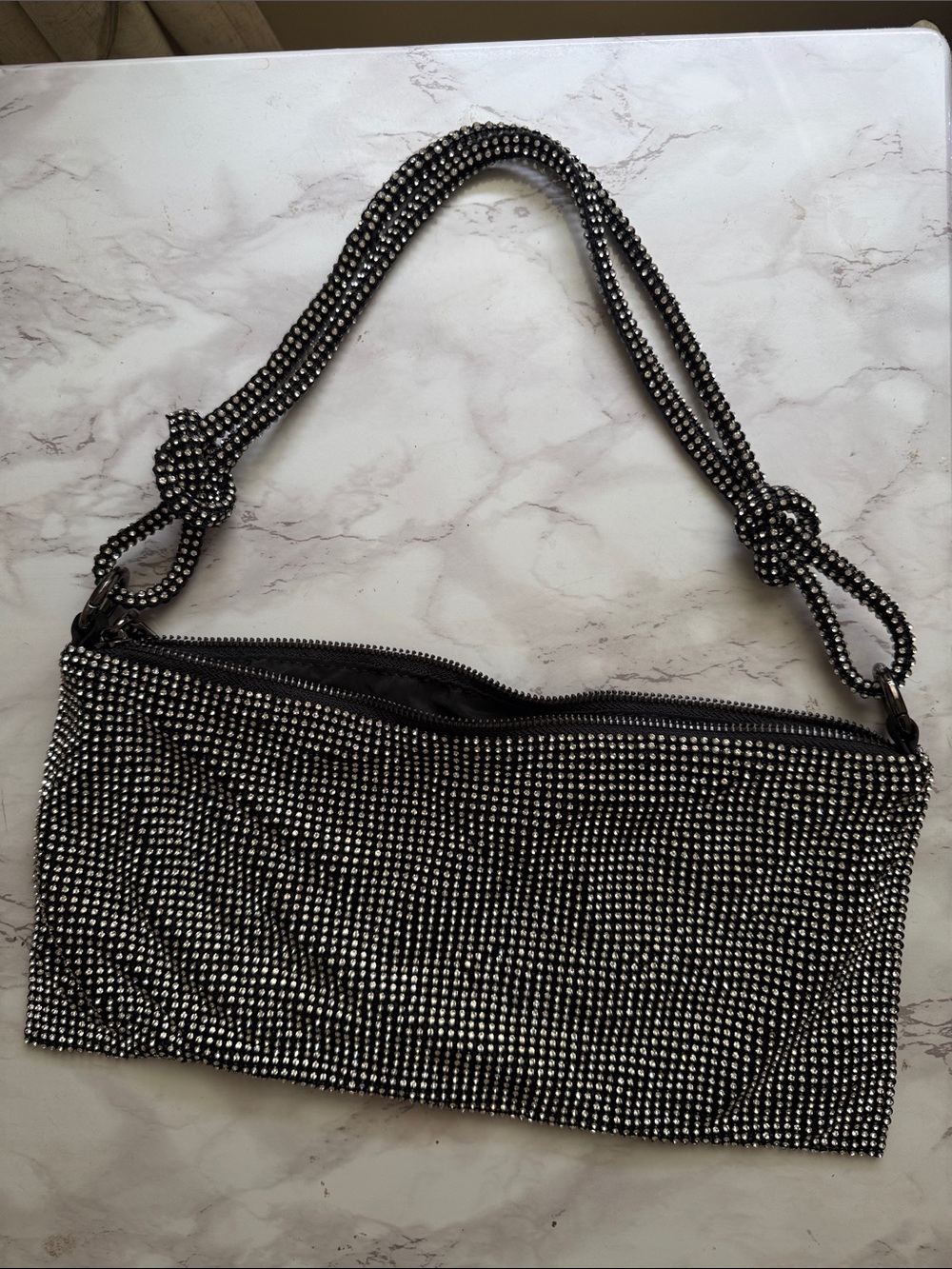 SweetV Rhinestone Black Slouchy Crystal Shoulder Evening Bag Y2K NWOT